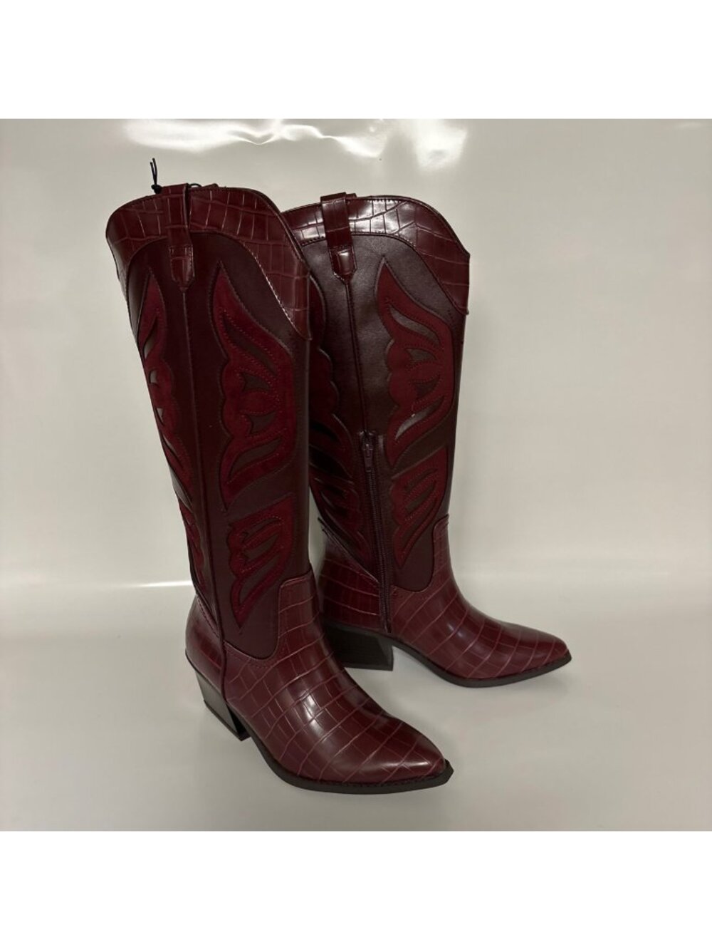 Madden NYC Womens Faux Leather Croco Butterfly Boots Size 8 Burgundy Western NEW